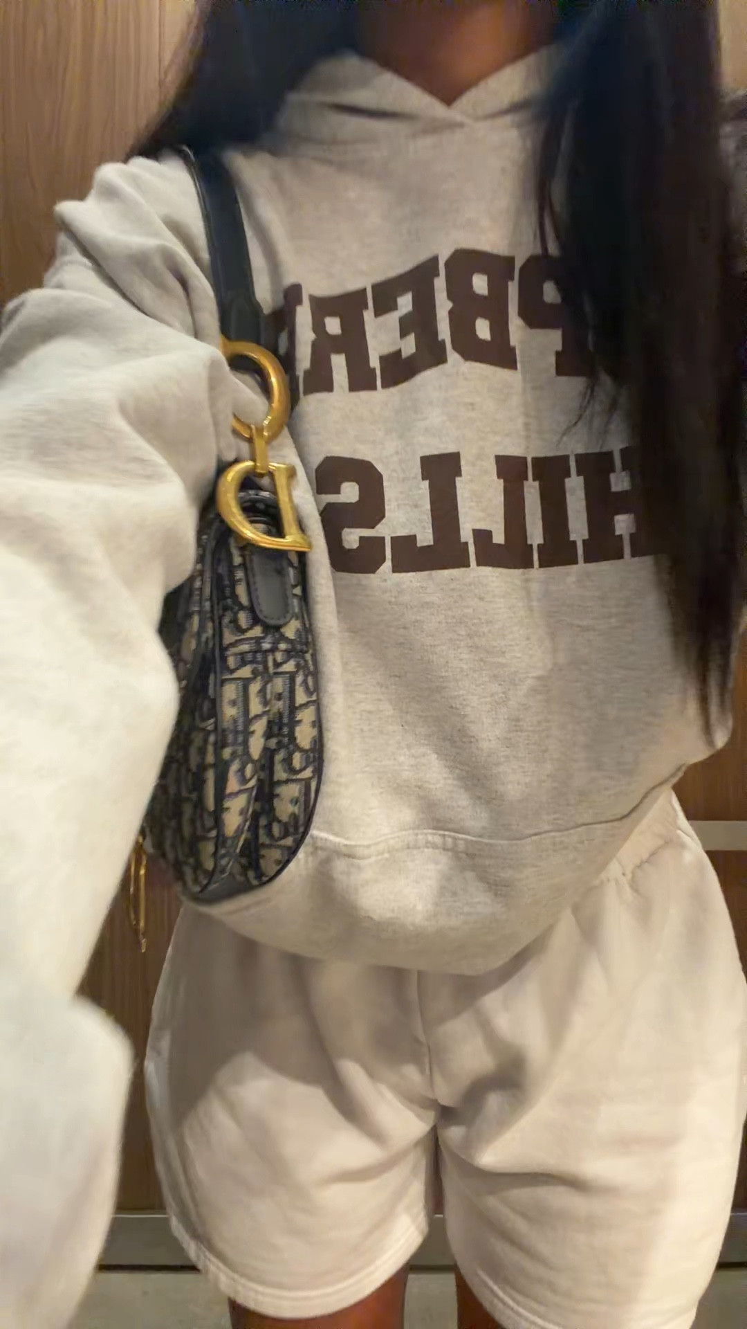 OOTD ⭐️ 
Gvgallery hoodie plt sweatshorts Dior saddle bag nike shox outfit 
@prettylittlething @Nike US 