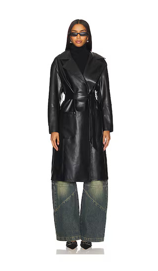 Claire Faux Leather Trench in Black | Revolve Clothing (Global)