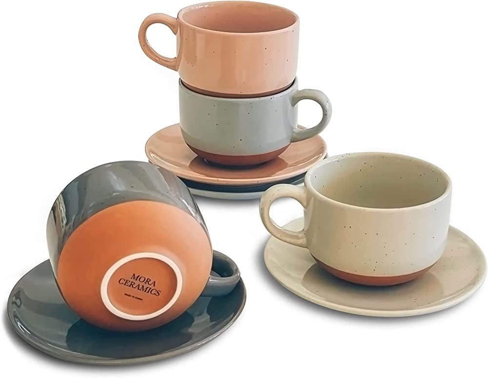 Mora Ceramics 8oz Cappuccino Mug Set of 4 - Ceramic Coffee Cups with Saucers - Microwave and Dish... | Amazon (US)