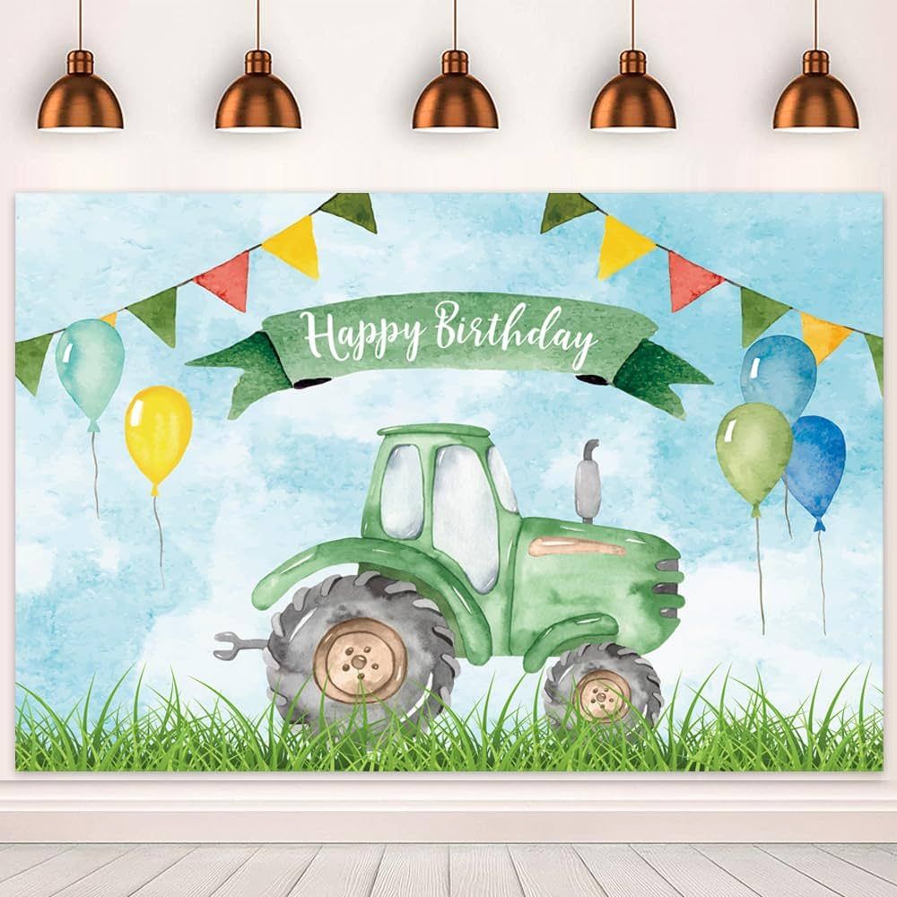 7x5ft Farm Green Tractor Birthday Backdrop for Kids Birthday Party Decorations Photography Backgr... | Amazon (US)