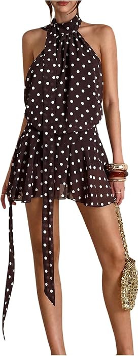 SOLY HUX Women's Y2k Polka Dots Halter Open Back A Line Summer Mini Dress | Amazon (US)