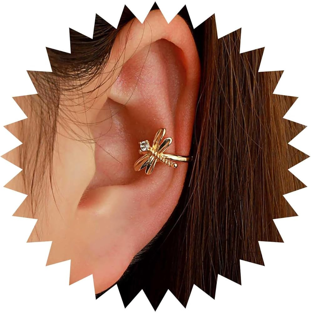 Andelaisi Boho Crystal Dragonfly Ear Cuff - Vintage Gold Clip On Earrings - No Piercing Cartilage... | Amazon (US)