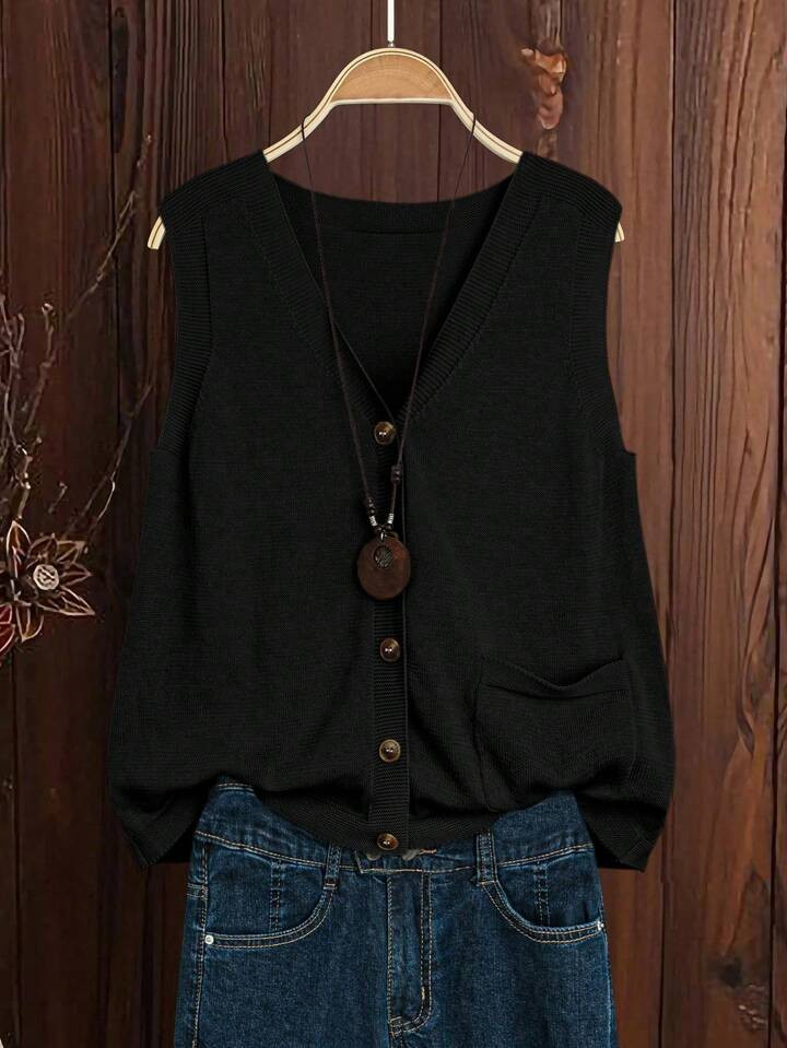 SHEIN LUNE New Women's Versatile Simple Single-Breasted Casual Knitted Vest | SHEIN