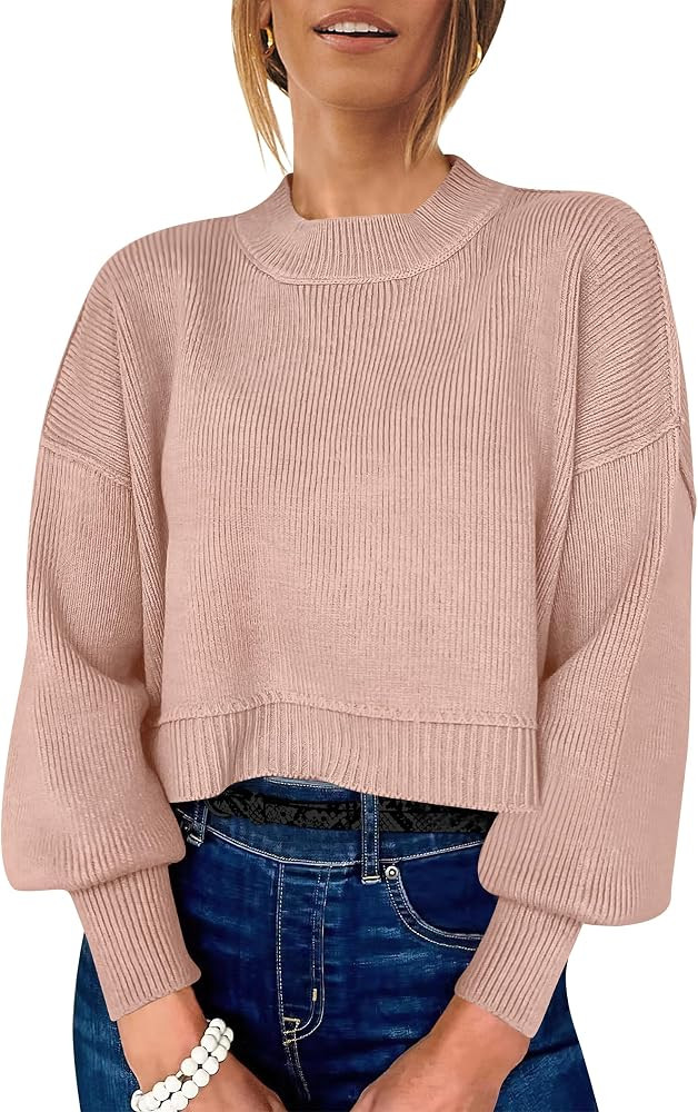 ANRABESS Cropped Sweaters for Women Long Sleeve Oversized Fall Outfits | Amazon (US)