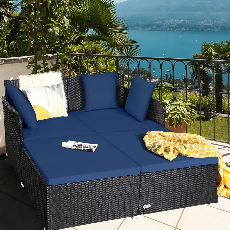 Rattan Patio Daybed Loveseat Sofa Yard Outdoor W/ Navy - Temu | Temu Affiliate Program