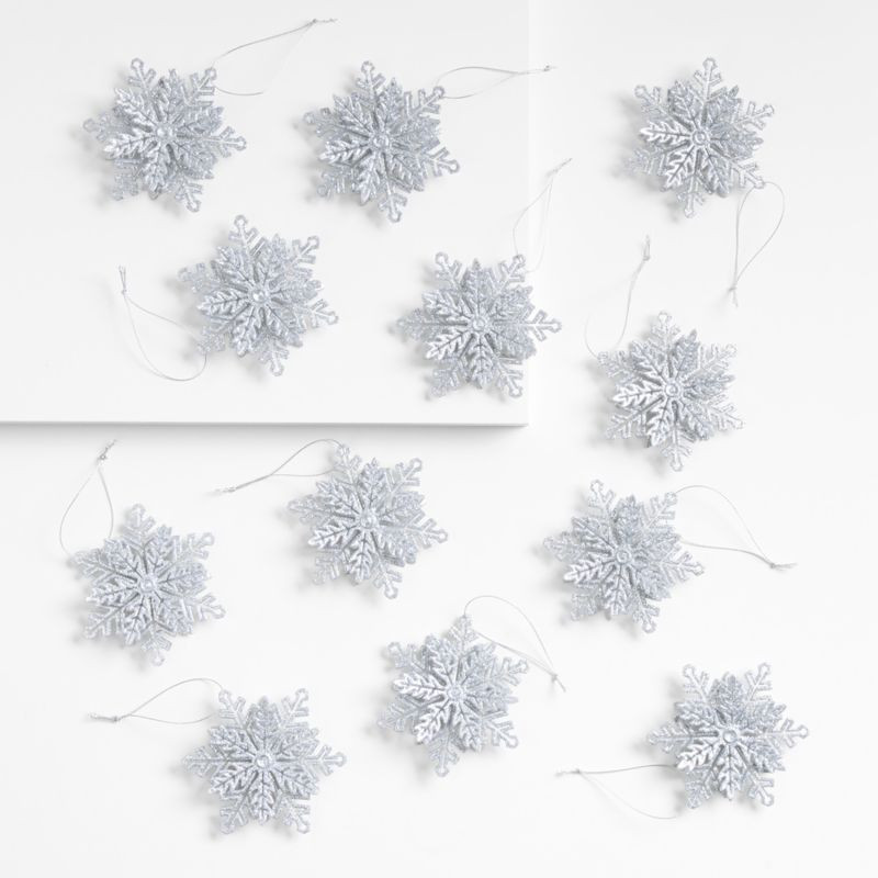 Silver 3D Snowflake Christmas Ornaments, Set of 12 | Crate & Barrel | Crate & Barrel