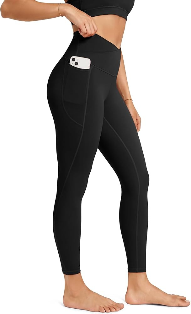 ODODOS Women's Crossover Leggings with Stay-Put Pocket, 25" / 28" Buttery Soft V High Waist Loung... | Amazon (US)