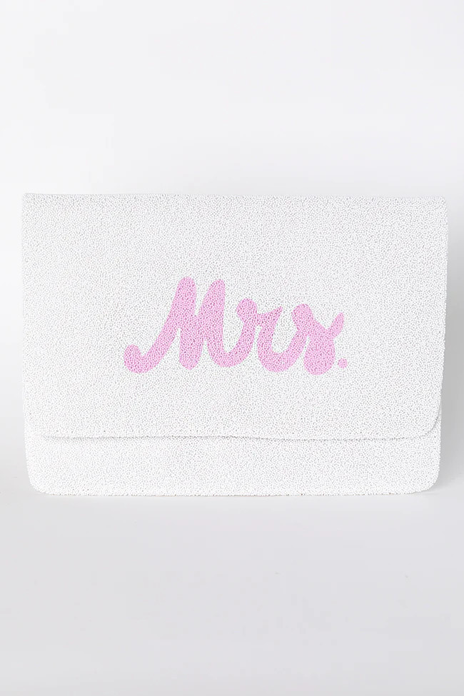 Already Know White Beaded Mrs Clutch | Pink Lily