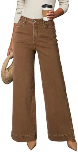 DOKOTOO Women's Casual High Waisted Jeans Stretch Button Wide Leg Loose Denim Pants with Pockets | Amazon (US)
