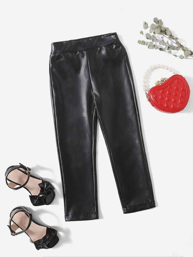 Toddler Girls Solid PU Leather Pants | SHEIN