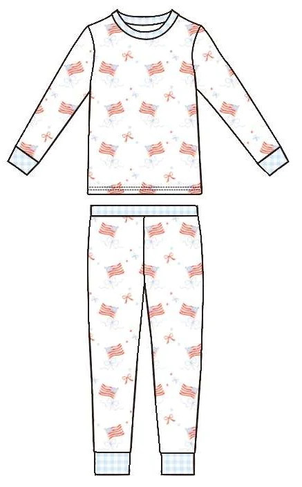 Flags and Bows Two Piece Bamboo Pajama Set | Sweet Tupelo Clothing