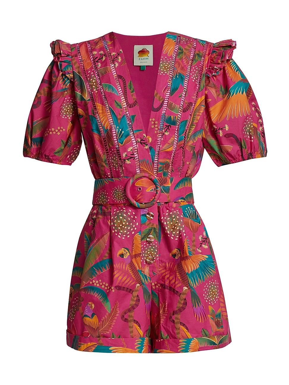 Women's Macaw Party Belted Romper - Macaw Party Pink - Size XL - Macaw Party Pink - Size XL | Saks Fifth Avenue