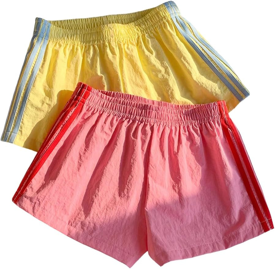 SOLY HUX Women's 2 Pack Striped Running Track Shorts Summer Athletic Shorts | Elastic Waist, Mini... | Amazon (US)