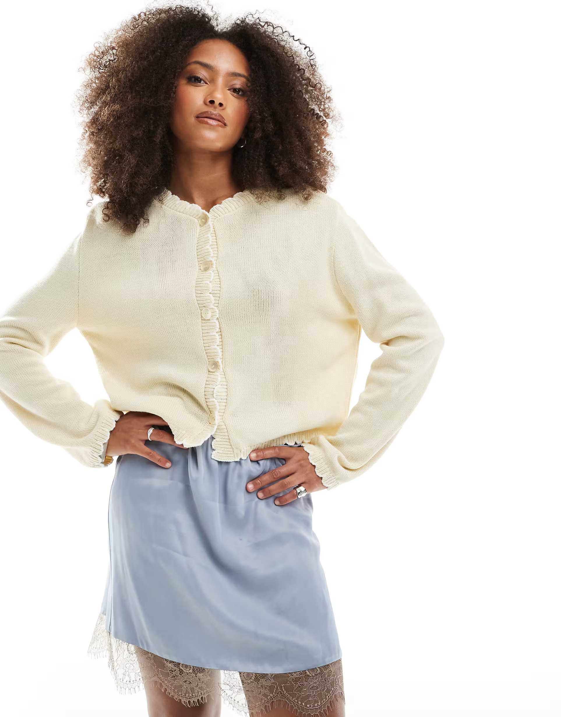 Miss Selfridge blanket stitch cardigan in buttermilk | ASOS (Global)