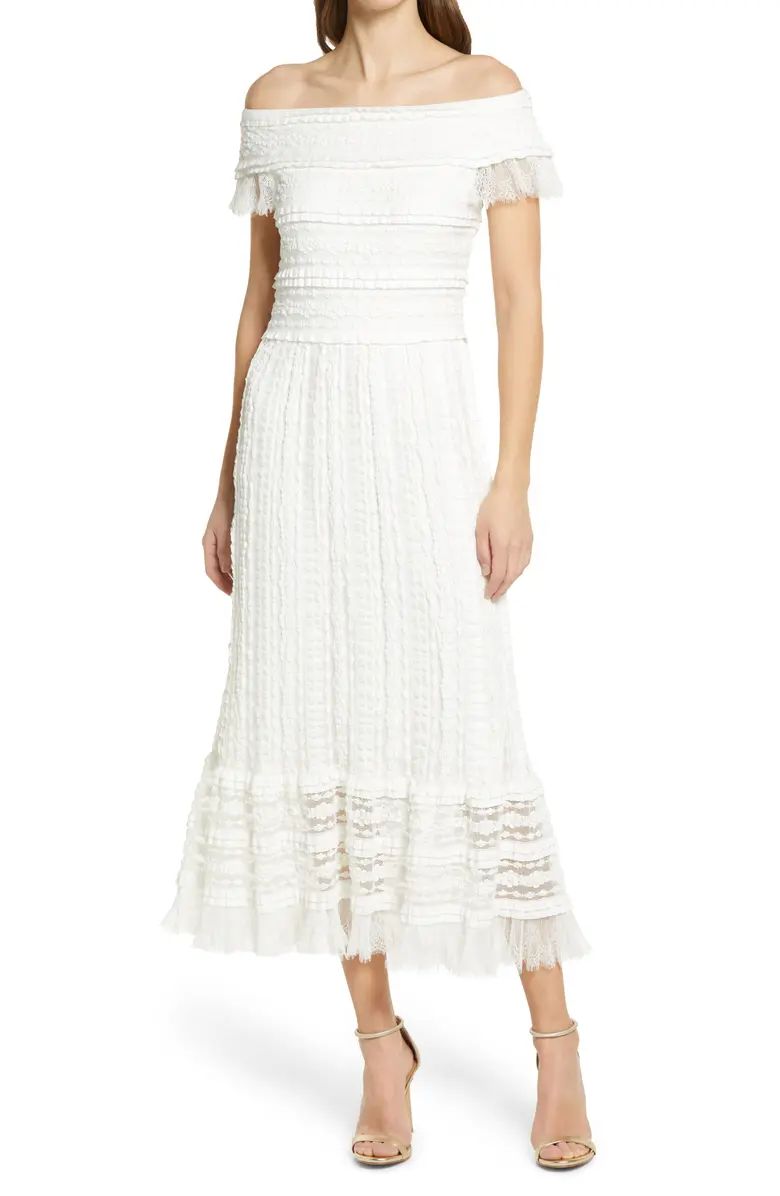 SHO by Tadashi Shoji Off the Shoulder Lace Midi Dress | Nordstrom | Nordstrom