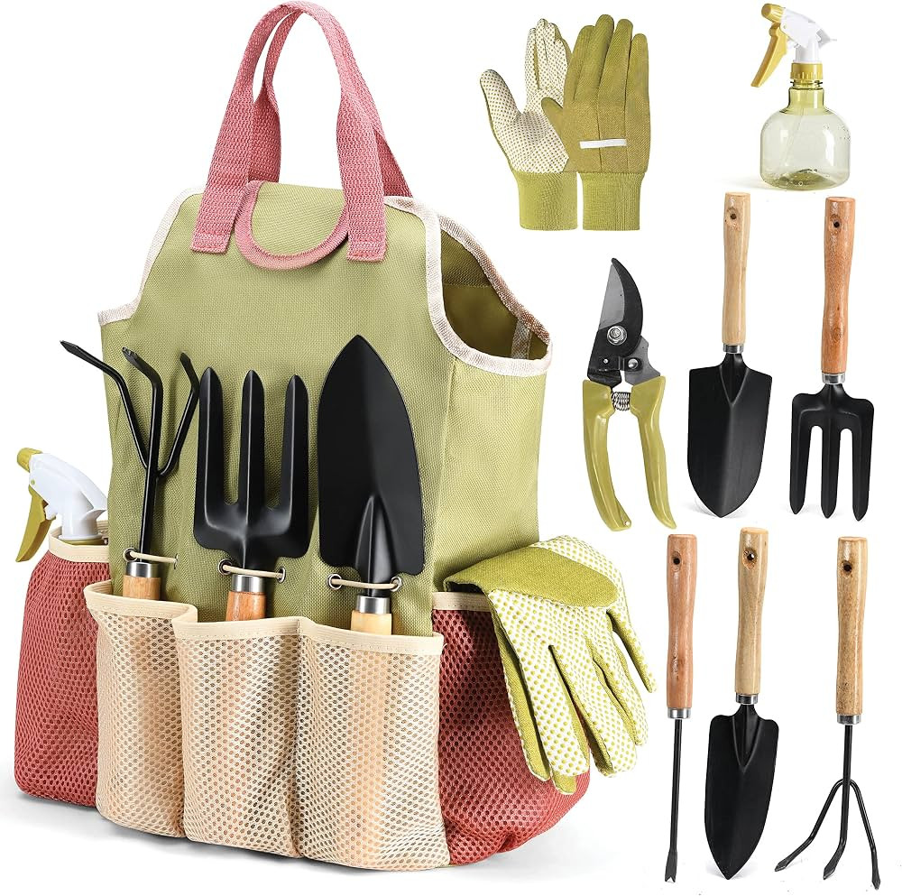 Gardening Tools Set of 10 - Complete Heavy Duty Garden Tools Set with Fashion Handbag - Durable G... | Amazon (US)