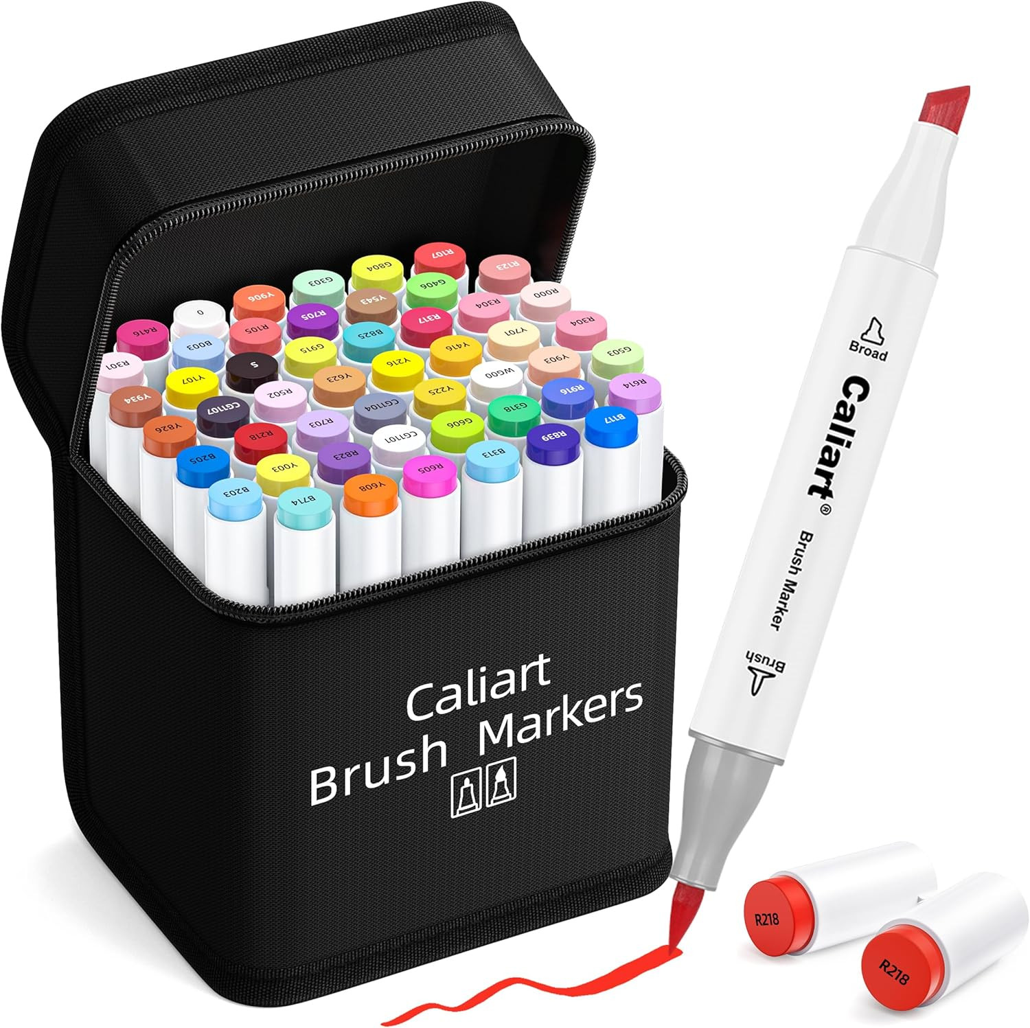 Caliart Alcohol Markers Brush Tip, 51 Colors Dual Tip Artists Coloring Markers Set Brush & Chisel... | Amazon (US)