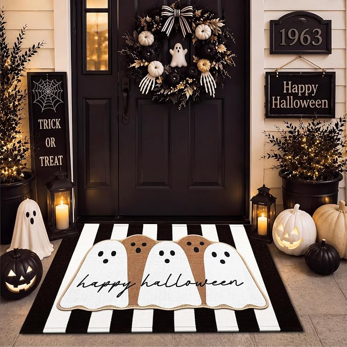 Tinideya 2 Pcs Halloween Door Mats Outdoor Ghost Front Door Mat Layered Non Slip Black and White ... | Amazon (US)