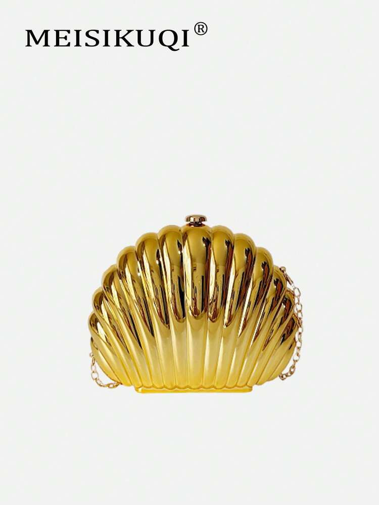 2025 New Fashion Unique Acrylic Shell Bag, Elegant Clutch Evening Bag, Luxurious Avant-Garde Distinctive Party Bag With Metal Chain Shoulder Strap | SHEIN