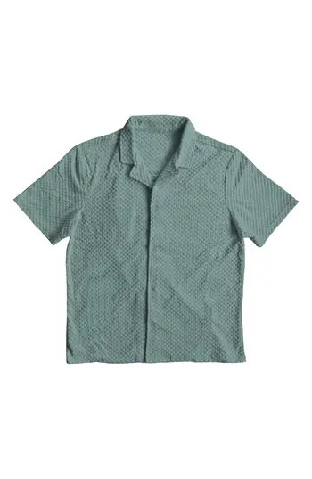 FLEECE FACTORY Terry Square Short Sleeve Button-Up Shirt in Vintage Teal at Nordstrom Rack, Size Small | Nordstrom Rack
