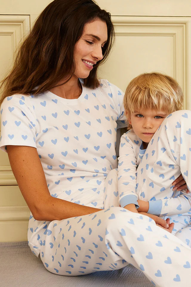 Pima Short-Long Weekend Set in Blue Heart | LAKE Pajamas