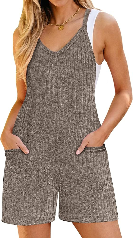 Ekouaer Rompers for Women Summer Casual Sleeveless Spaghetti Strap Jumpsuit Ribbed Shorts Overall... | Amazon (US)