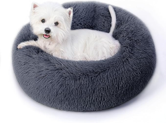Calming Dog Bed & Cat Bed with Anti-Slip Bottom, Medium Size Washable Anti-Anxiety Donut Dog Beds... | Amazon (US)