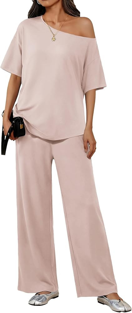 Ekouaer Lounge Sets for Women Off Shoulder Short Sleeve Tops and Long Pants 2 Piece Set Summer So... | Amazon (US)