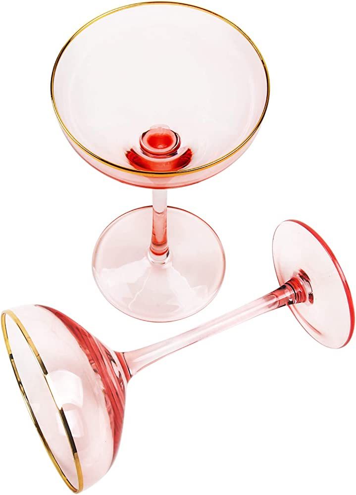 REAWOW Pink Champagne Glasses 6 OZ Champagne Coupe Glasses Classic Cocktail Glassware Gilded Dess... | Amazon (US)