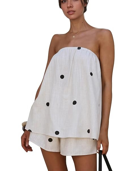Dsewpaur Women's Polka Dot 2 Piece Sets Y2K Sleeveless Tube Tops Strapless Bandeau Shorts Sets Su... | Amazon (US)