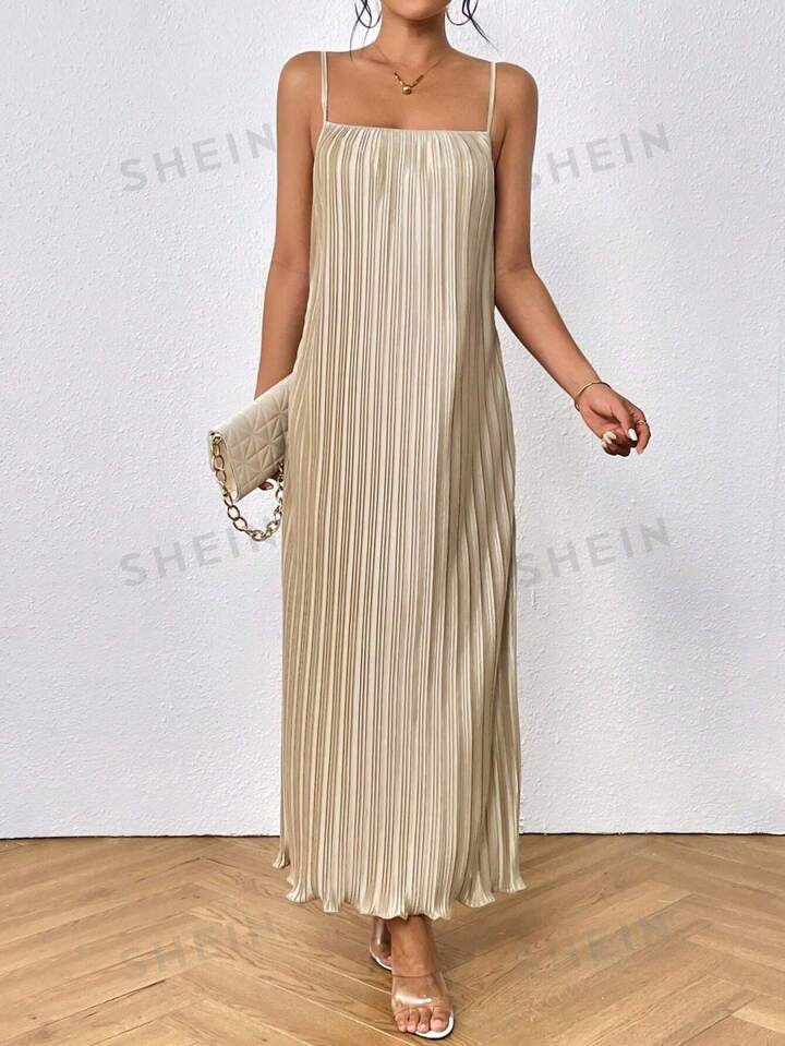 SHEIN Essnce Solid Plisse Cami Dress | SHEIN