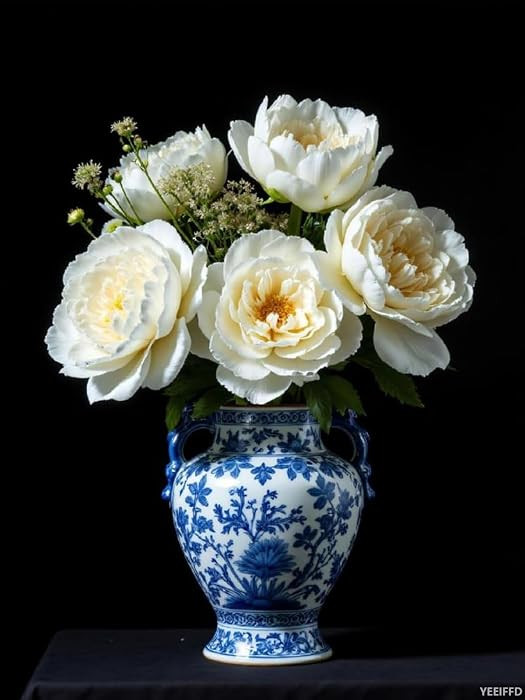 YEEIFFD Diamond Painting (Frameless) White Peonies Blue Floral Vase Full Drill Diamond Art Kits C... | Amazon (US)