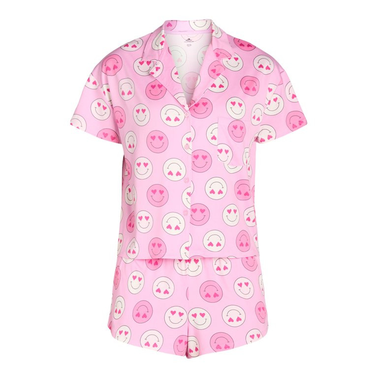 Women’s Valentine’s Day Print Shorty Notch Collar Pajama Set from Way to Celebrate, 2-Piece, ... | Walmart (US)