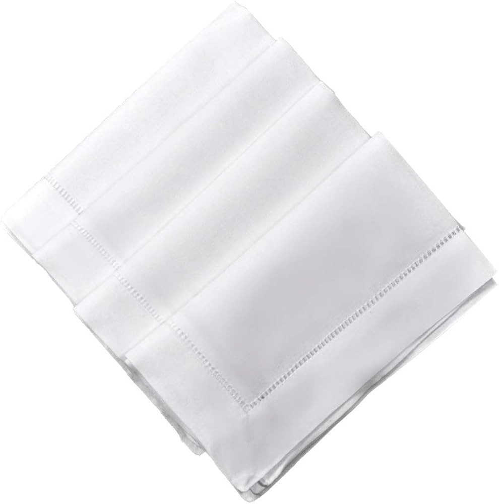 White Linen Cotton Blend Hemstitched Dinner Napkins- Set of 4 18" X 18" Ladder Hem Stitch Cloth N... | Amazon (US)