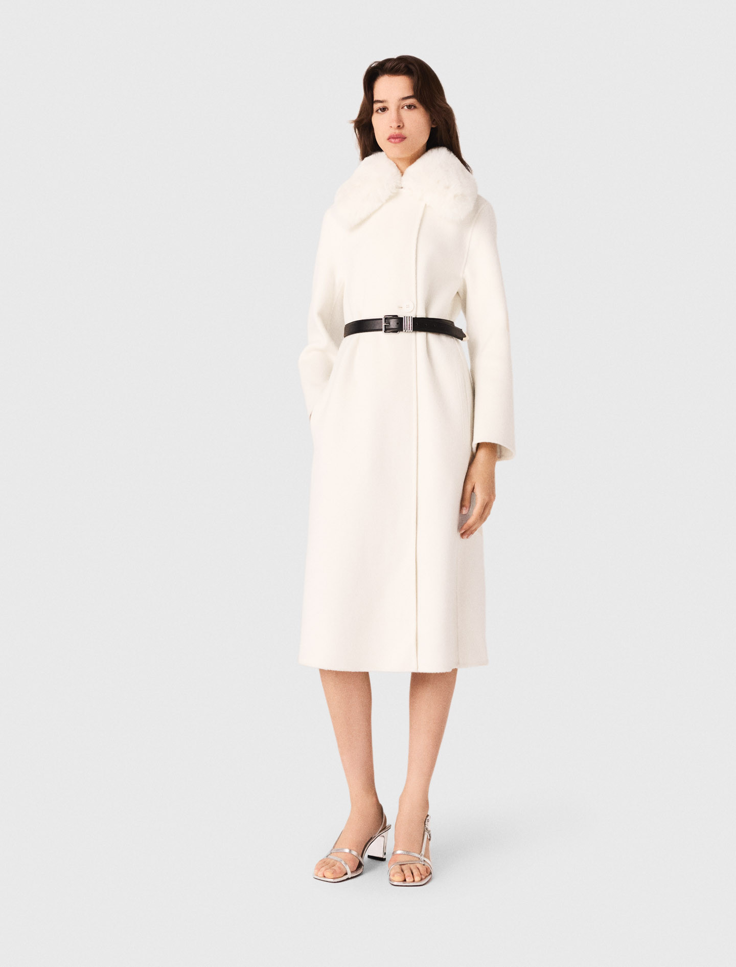 Manteau long double face blanc pour femme | Maje | Maje EU