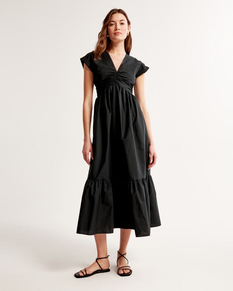 Women's Cinch-Front Poplin Midi Dress | Women's Dresses & Jumpsuits | Abercrombie.com | Abercrombie & Fitch (US)