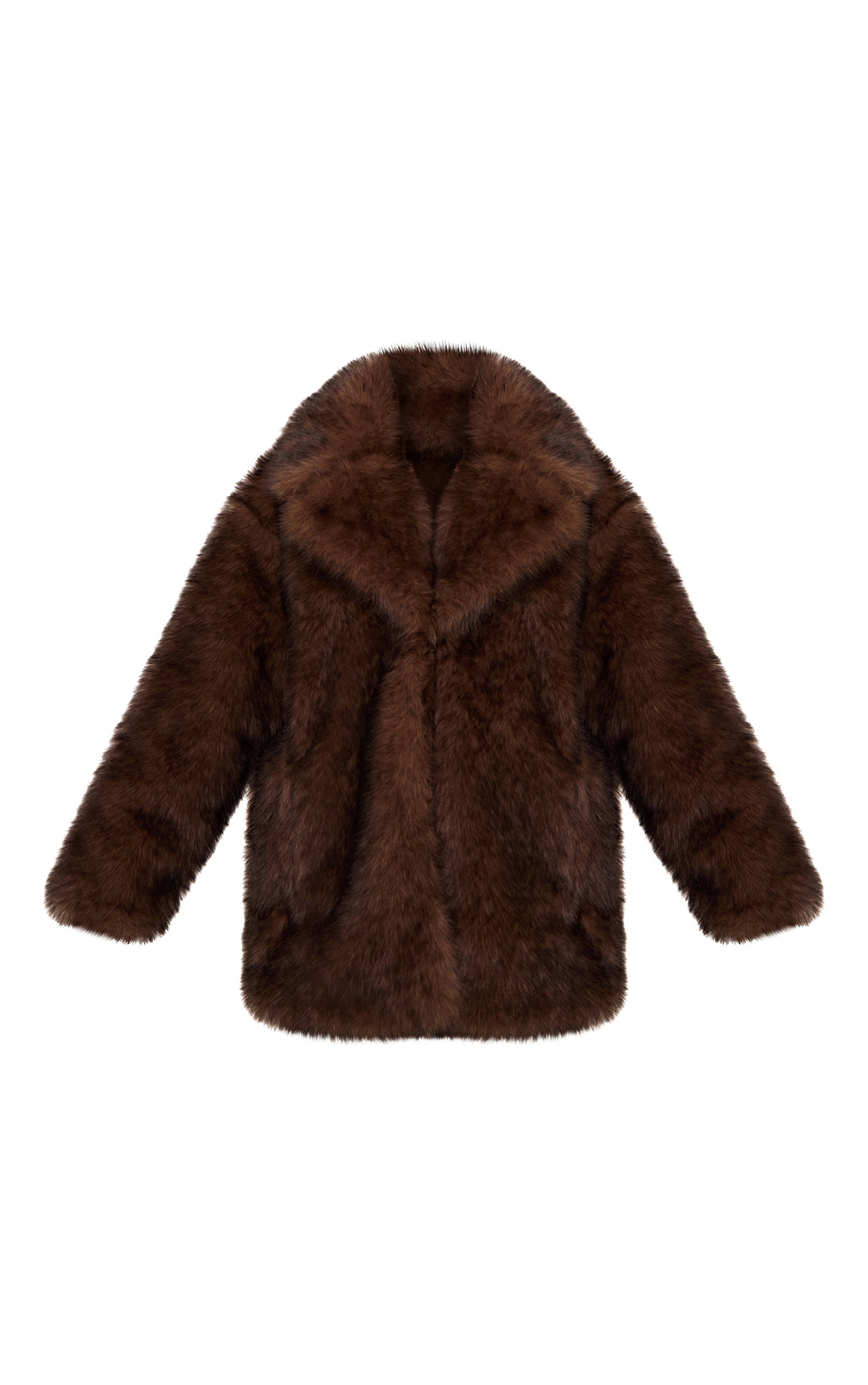 Plus Chocolate Oversized Midi Faux Fur Coat | Plus Size | PrettyLittleThing US