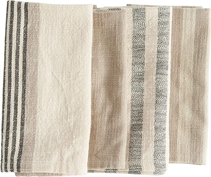 Creative Co-Op Taupe, Black & Cream Striped Cotton Woven Napkins (Set of 4 Pieces) Entertaining T... | Amazon (US)