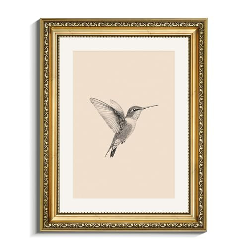VIYYIEA Gold Framed Wall Art, Hummingbird Canvas Print Home Decor Vintage Art Painting Picture Bathroom Wall Decor, Animals Artwork for Living Room Bedroom Kitchen Office - 14L x 11W | Amazon (US)
