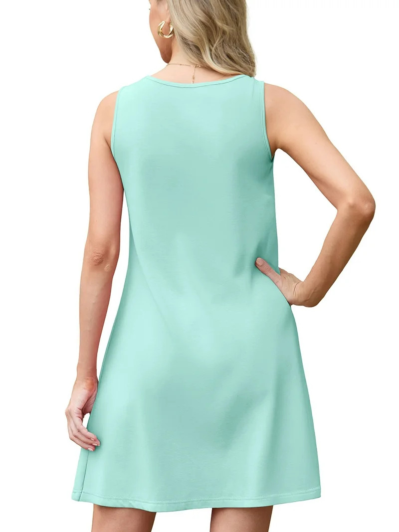 JWD Women's V-Neck Sleeveless Casual T-Shirt Dress With Pockets - Summer Loose Fit Mini Sundress ... | Walmart (US)