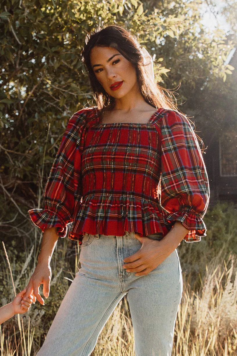 Madeline Top in Holiday Plaid | Ivy City Co