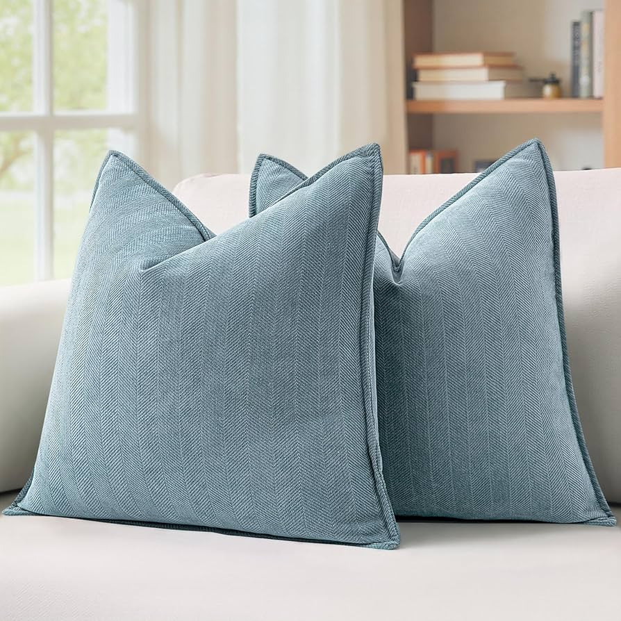 MIULEE Pack of 2 Dusty Blue Decorative Pillow Covers 18x18 Inch Soft Chenille Luxurious Couch Thr... | Amazon (US)
