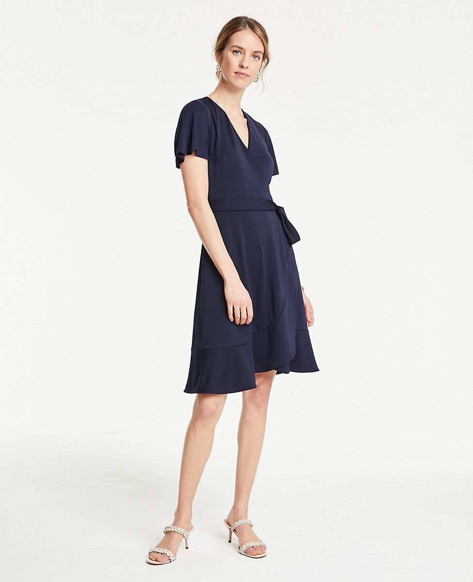 Flutter Sleeve Ruffle Hem Wrap Dress | Ann Taylor (US)