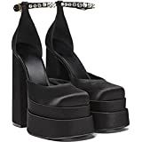 Amazon.com | THESHY Womens Platform Chunky High Block Heels Ankle Strap Buckles Wedge Dress Pumps... | Amazon (US)