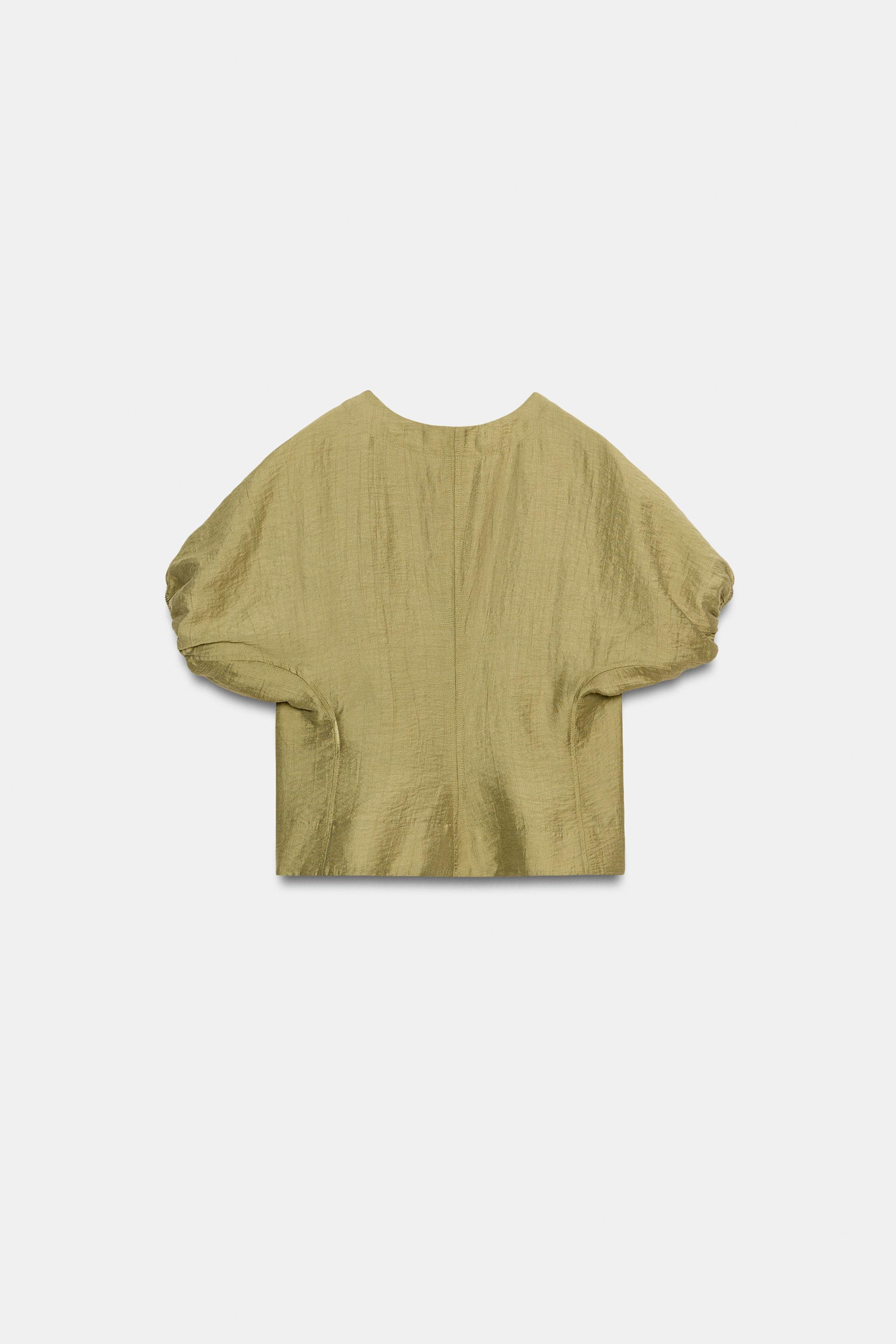 PUFF SLEEVE LINEN BLEND TOP | Zara UK