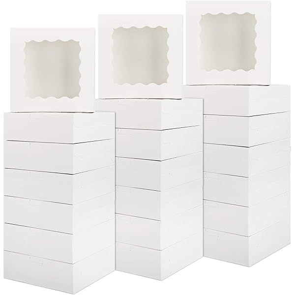 Colovis 30 Pcs White Bakery Boxes with Window, 6 X 6 X 3 Inches, White Paperboard Treat Boxes for Co | Amazon (US)