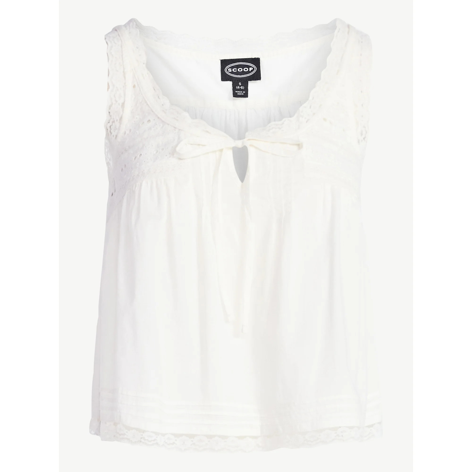 Scoop Women's and Women's Plus Flowy Cotton Tank Top with Lace Trim, Sizes XS-4X | Walmart (US)