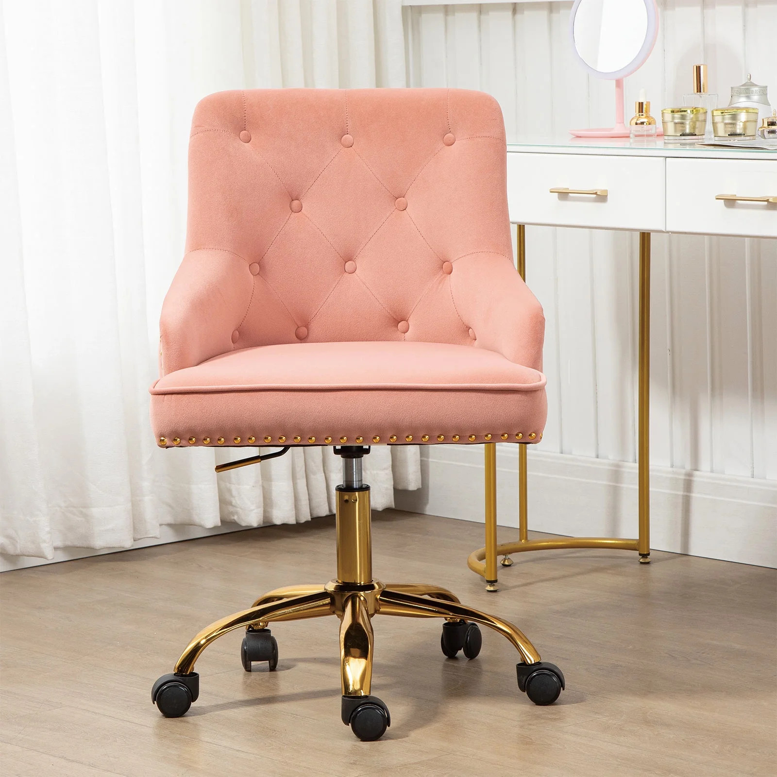 Velvet Vanity Chair Modern Mid-Back Tufted Button Computer Desk Chair, Swivel Height-Adjustable A... | Walmart (US)