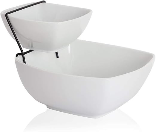 Buyajuju Chip and Dip Serving Set, 2 Tier Chip and Dip Bowls with Stand, Tiered Serving Stand, Fo... | Amazon (US)
