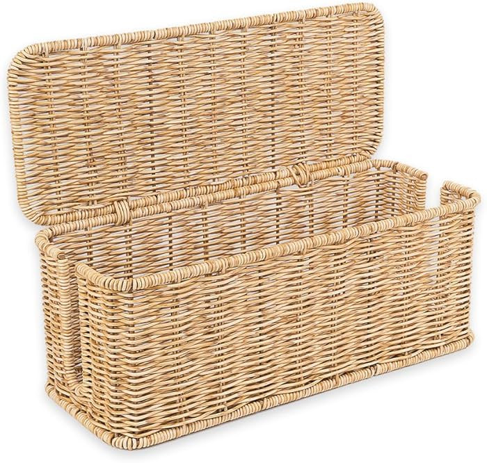 Cable Management Box, Handmade Rattan Cable Organizer with 2 Open Slots, Cord Hider for Power Str... | Amazon (US)